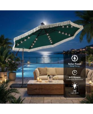 10ft Patio Offset Hanging Lighted Umbrella with Tassels