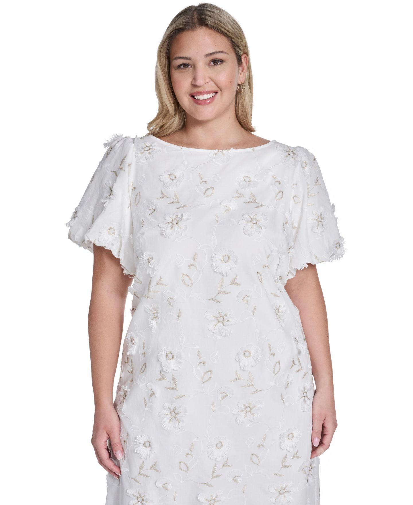 Женское платье Jessica Howard Plus Size Bubble Short-Sleeve Boat Neck Sheath, цвет: Белый — фото 3