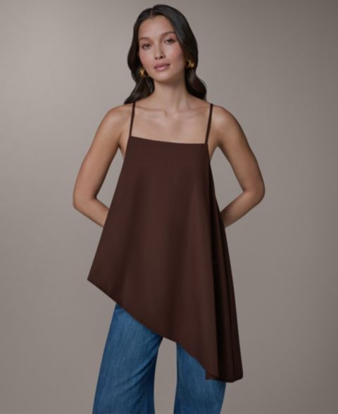 Женская блузка Donna Karan Weekend Stretch Poplin Tie-Strap Cami Blouse with Asymmetrical Hem, цвет: Canyon