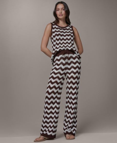 Женские комплекты Donna Karan Weekend Scallop Stripe Crewneck Cotton Sweater and Pointelle Pants, цвет: Кремовый