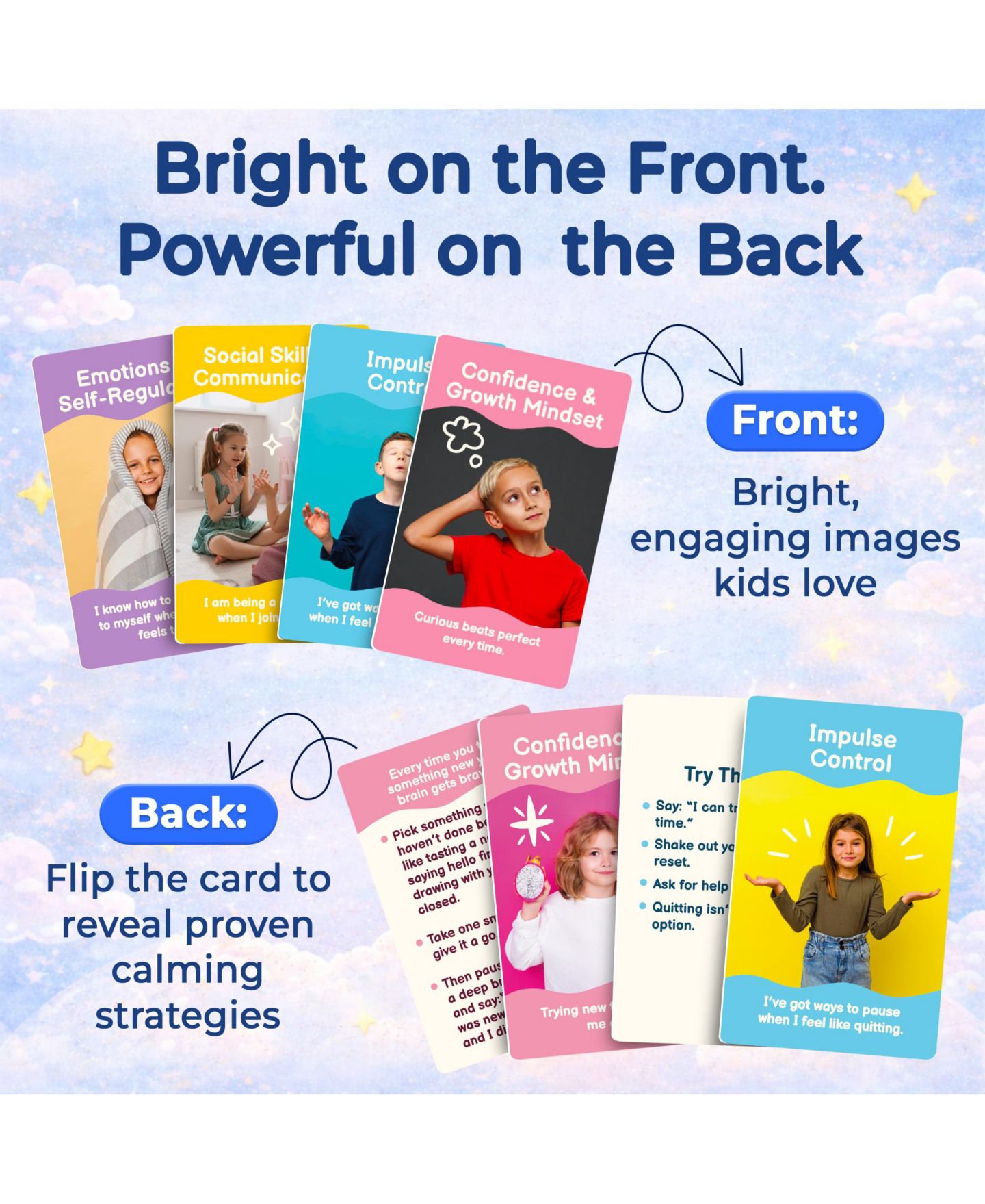 Детские карточные игры Quokka Adhd Empowerment Cards Emotional Regulation & Social Skills 95-Piece Card Game, Ages 3+, цвет: Autism95 — фото 3