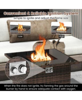 32.5 in Square Propane Fire Pit Table 50000 BTU with Tempered Glass Top