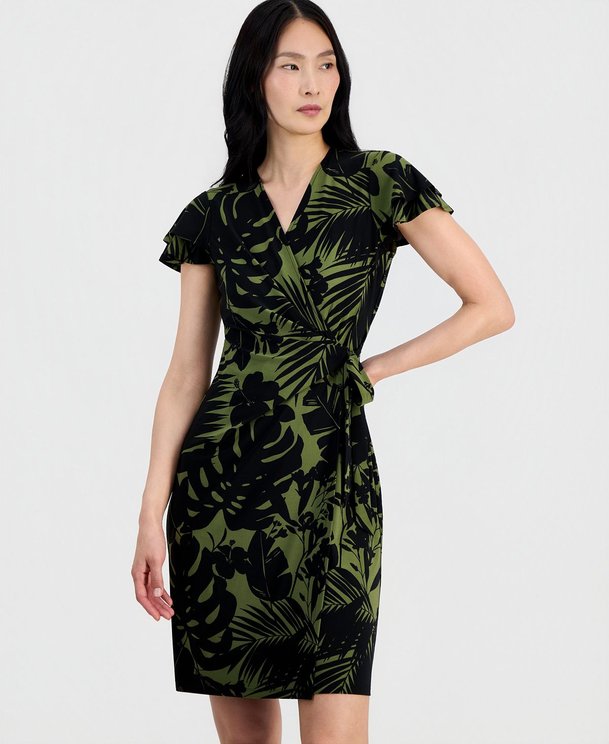 Anne Klein Women's V-Neck Flutter-Sleeve Sheath Wrap Dress view 2 — MAYCSS fashion products