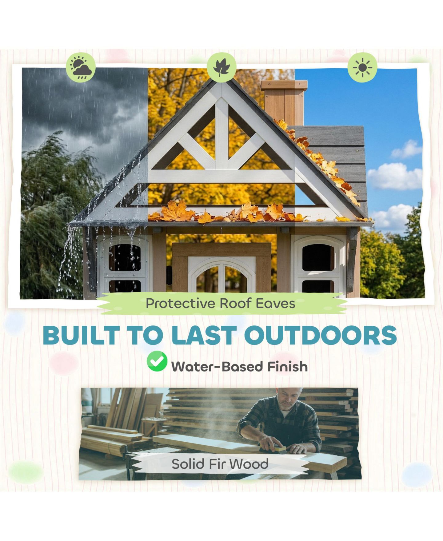 Детские игрушки Qaba Cottage 55.5"L x 44.9"W x 64.6"H Wooden Outdoor Playhouse with Play Stove Set and Dog Door, Fits Up to 4 Kids, Ages 2+, цвет: Серый — фото 5