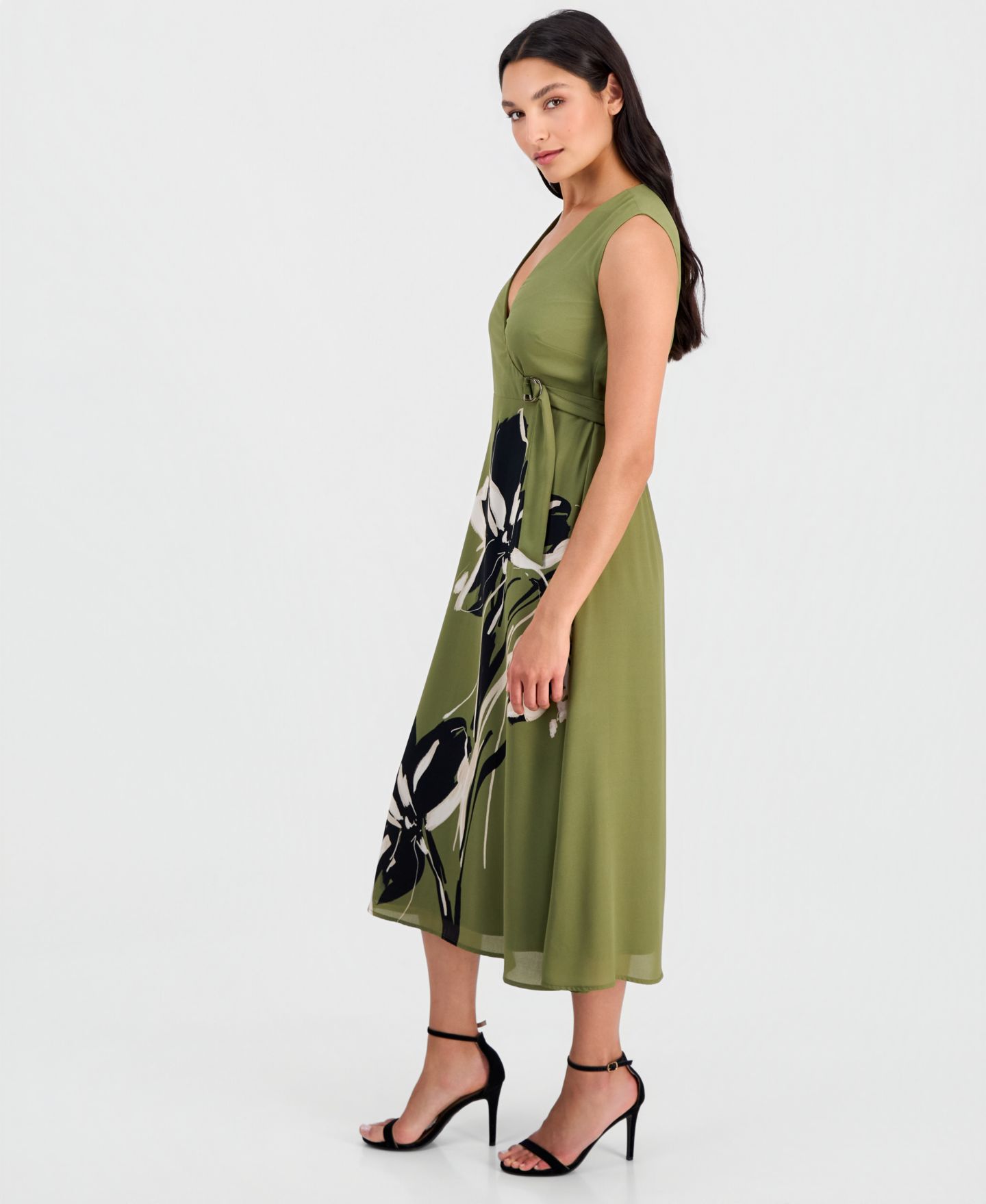 Женское платье Anne Klein Faux-Wrap A-Line Midi, цвет: Bay Leaf — фото 3