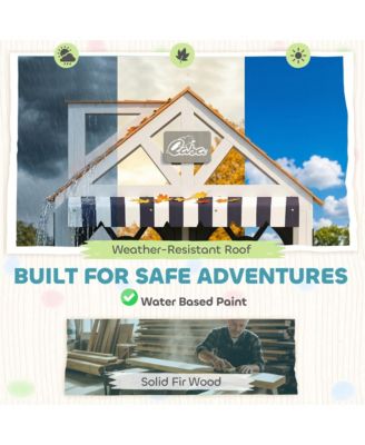 Outdoor Playhouse, Wooden Kids Playhouse with Dog Door for Garden