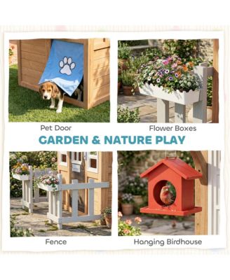 Outdoor Playhouse with Pet Door, Play Kitchen, Mailbox and Birdhouse