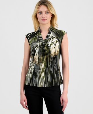 Women's Printed Cowlneck Sleeveless Top