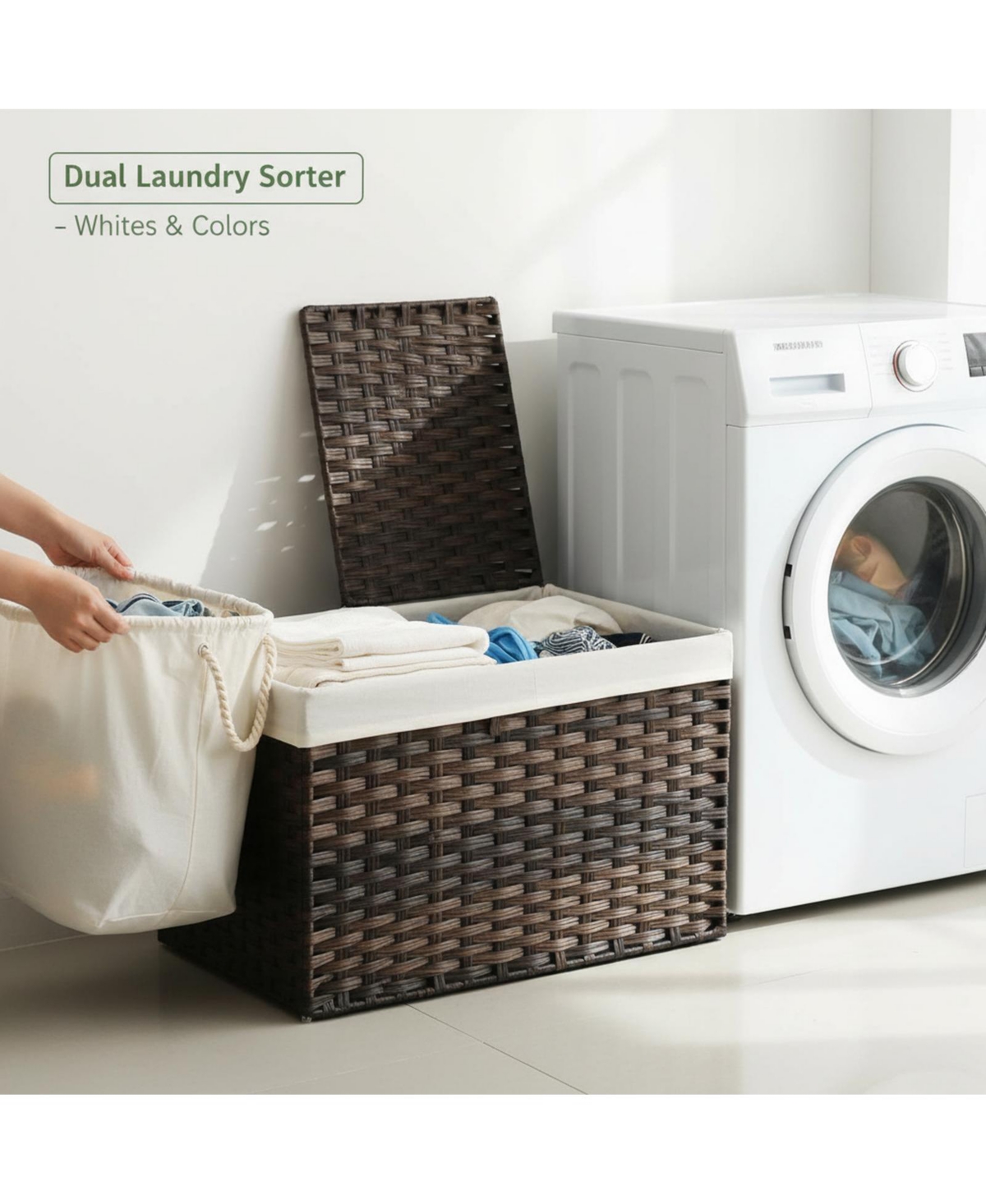 Yigii Storage Basket With Lid Woven Wicker 2 Bins 92 Gallon Foldable Removable Liners For Bedroom Laundry Room