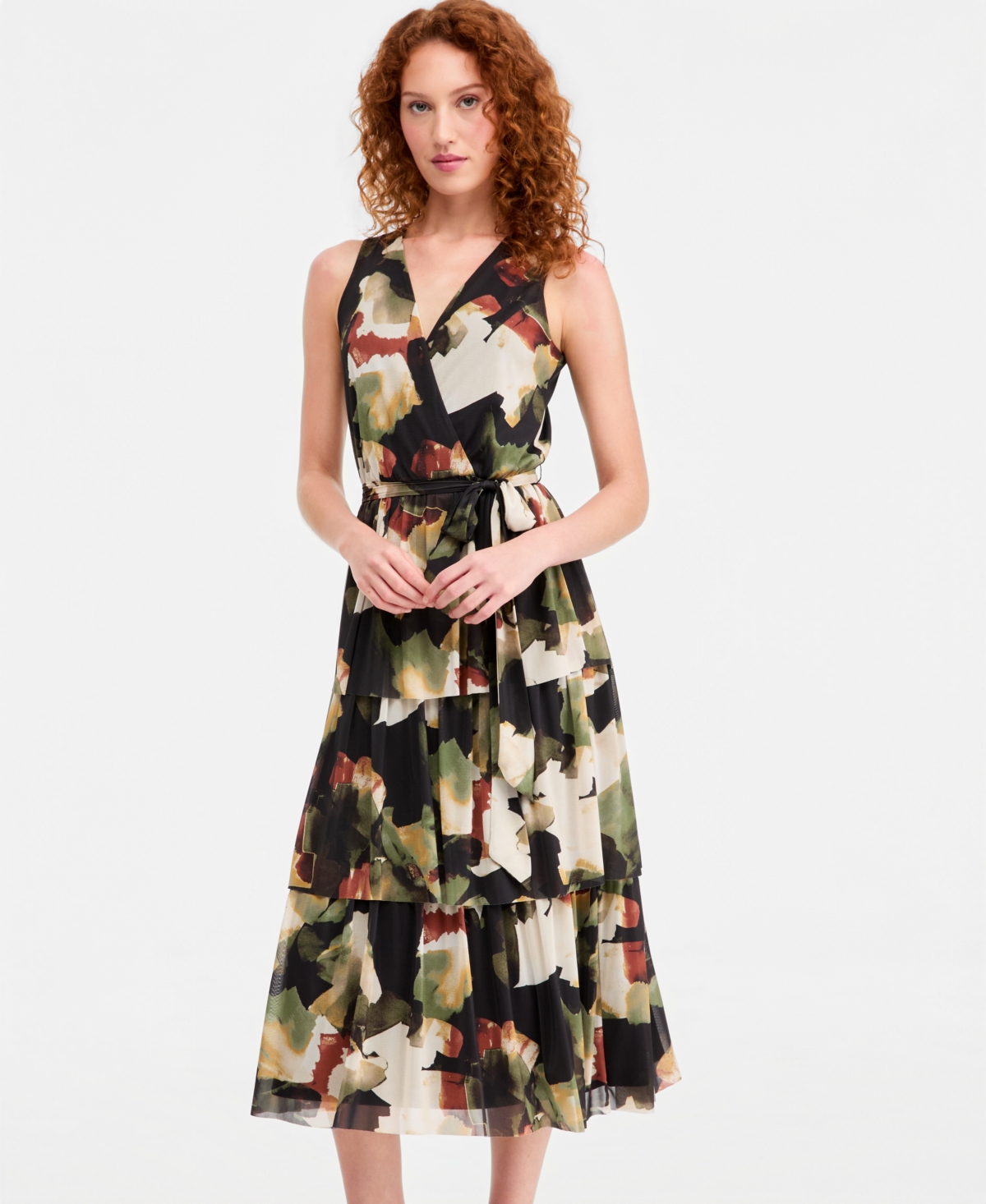 Anne Klein Women's Faux-Wrap Tiered Dress