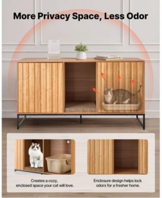 Hidden Cat Litter Box Enclosure Cabinet Furniture with Scratch Pad and Storage