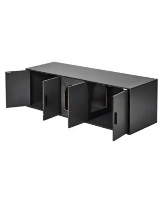 Wooden Cat Litter Box Enclosure Cabinet with Double Rooms for 2 Cats