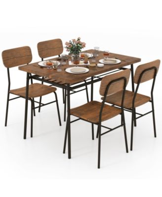 Five Piece Dining Table Set with Storage Rack and Stools
