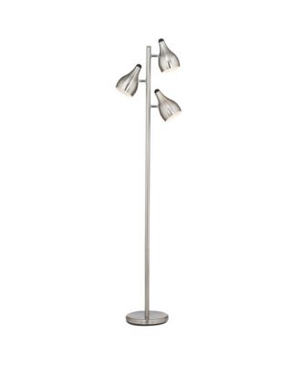 Modern Floor Lamp 3-Light Tree 64" Tall Brushed Steel Adjustable Shades for Living Room Reading Bedroom Office