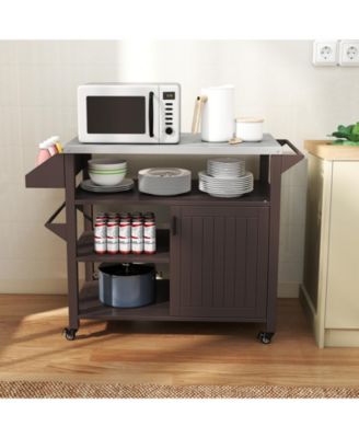 Outdoor Grill Cart with Storage Cabinet Shelves and Stainless Steel Top