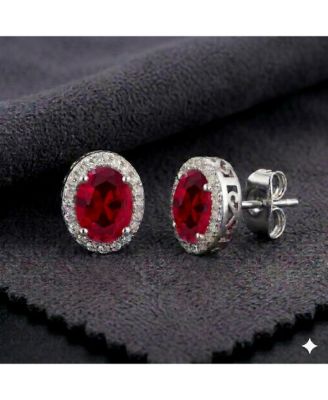 Elegant Oval Birthstone Halo CZ Studs