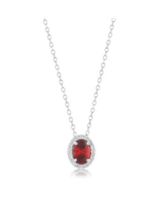 Elegant Oval Birthstone Halo CZ Necklace