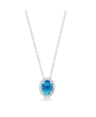 Simona Elegant Oval Birthstone Halo Cz Necklace - December - blue topaz 22$