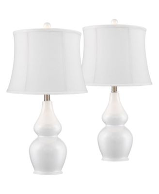 360 Lighting Jane Modern Table Lamps 25" High Set of 2 Ceramic Softback Fabric Drum Shade for Bedroom Living Room Bedside Nightstand Office Home
