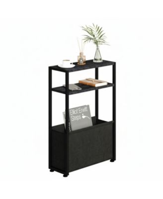 Narrow Side Table Slim End Table With Fabric Basket Compact Storage Sturdy Adjustable Feet Easy Assemble