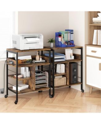 3-Tier Mobile Printer Stand with Charging Station, USB Ports, Storage Shelf, Under Desk Cart with Wheels for Living Room/Kitchen