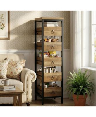 5-Tier Kitchen Fruit Vegetable Storage Rack, Narrow Snack Stand with Pull-Out Baskets, Utility Organizer