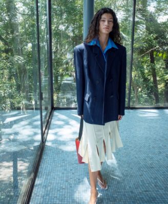 Selection Women's Pinstriped Belted Blazer