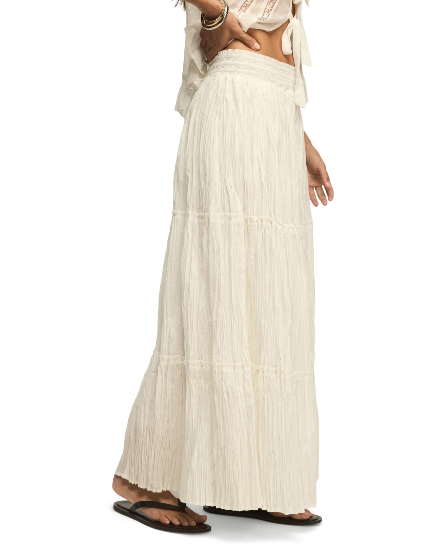Женская юбка Lucky Brand Tiered Broomstick Pull-On Maxi, цвет: Яркий белый — фото 3