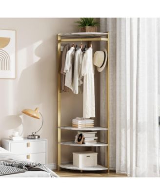 Corner Hallway Coat Rack, Shoe Storage Shelves, 6 Double Hooks, Free-Standing Column for Bedroom, Living Room