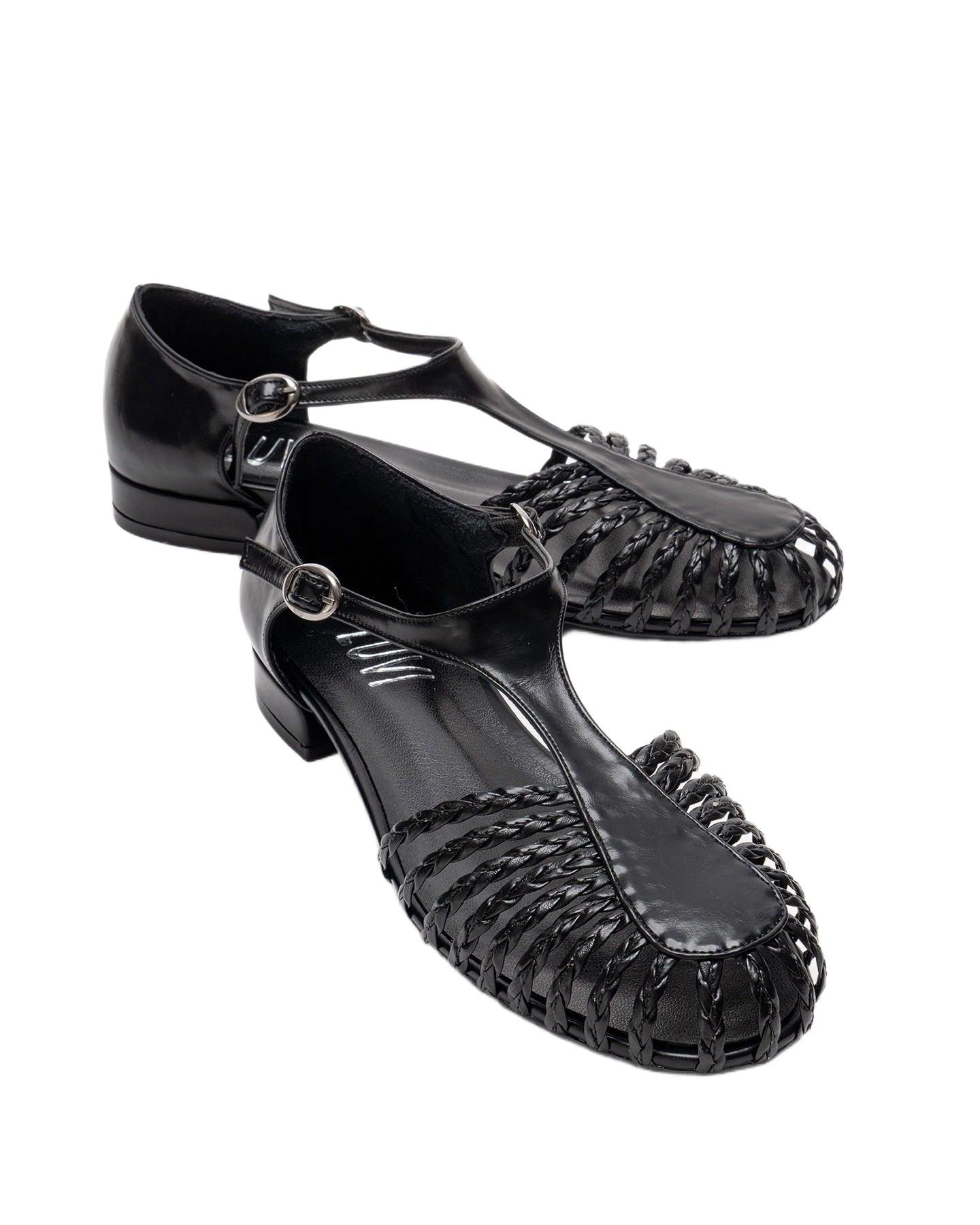 Женские сандалии Prologue Shoes Onos Woven T Strap Sandal, цвет: Чёрный — фото 2