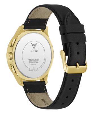 Men's Gold-Tone Stainles Steel Black Leather Multi-Function Watch, 40mm