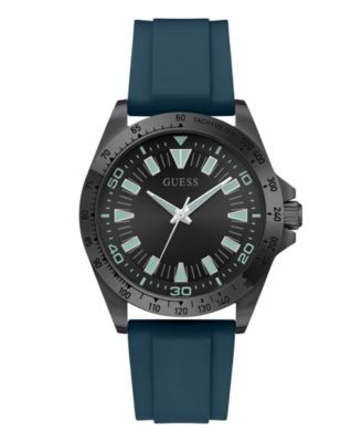 Men's Black Stainles Steel Teal Silicone Analog Watch, 42mm