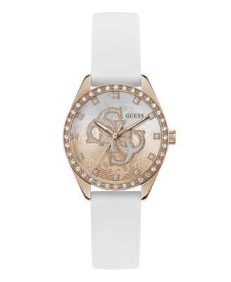 Women's Glitz Rose Gold-Tone Stainless White Pink Silicone Watch, 34mm