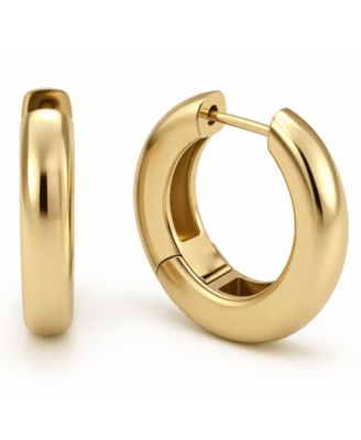 High Polished Thick Puff Hinge Hoop Earring, Gold Plate and Silver Plate