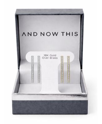 High Polished Clear Crystal Duo C Hoop Earring Pair, Gold Plate and Silver Plate