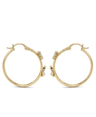 Hoop Earring with Clear Crystal Butterflies in Silver Plate or Gold Plate