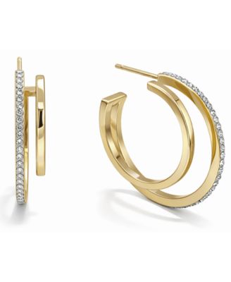 Crystal Double Row C-Hoop Post Earrings