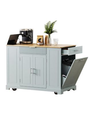Rolling Kitchen Island Trash, Power, Storage, 3 Drawers