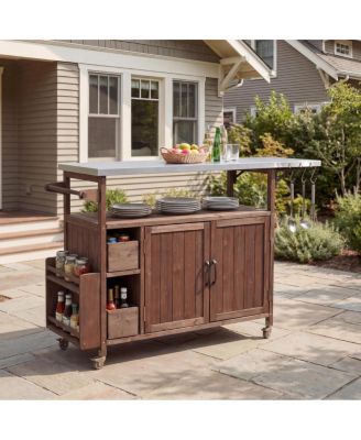Farmhouse Rolling Outdoor Kitchen Cart Stainless Top
