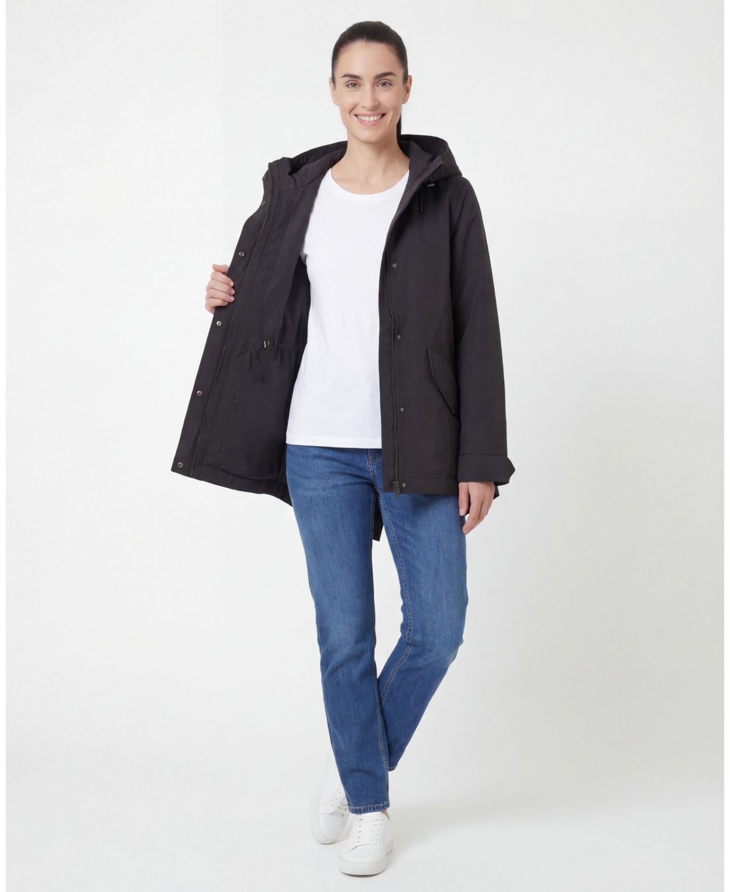 Женская куртка Rokka&Rolla Stand Collar Trench Coat Windbreaker, цвет: Чёрный — фото 9