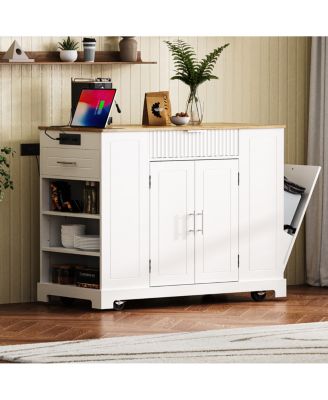 Rolling Kitchen Island Trash, Power, Storage