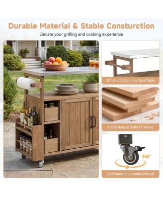 Farmhouse Rolling Outdoor Kitchen Cart Stainless Top