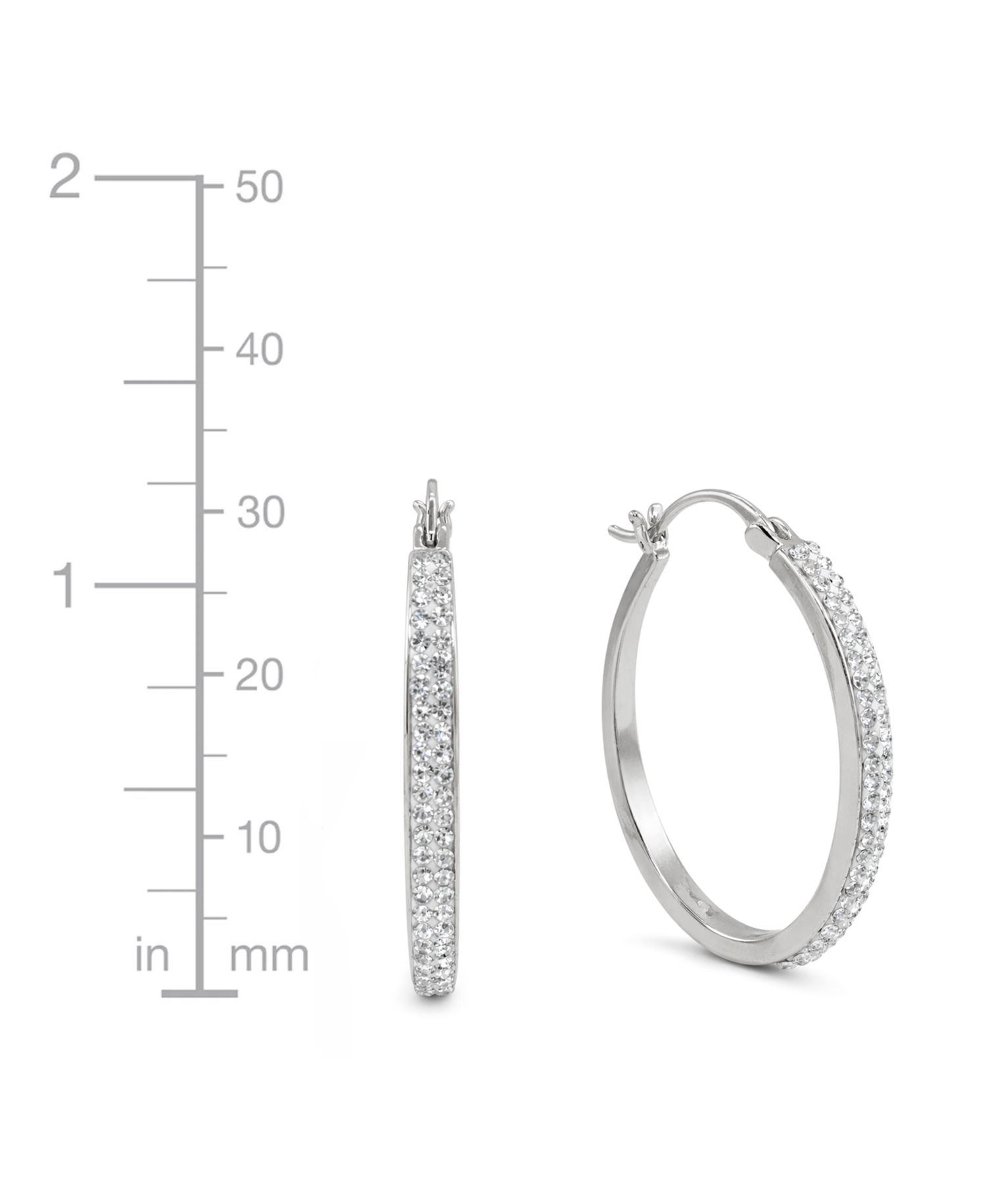 Crystal Tapered Hoop Earrings in Silver-Plate, 1.2"