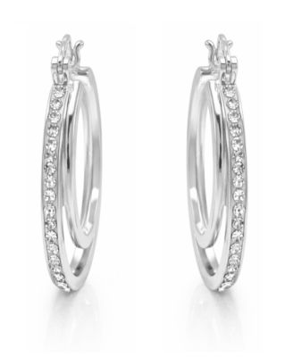 Crystal Double Hoop Earrings in Silver-Plate, 1.2"