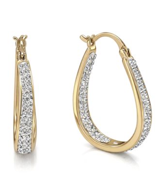 Crystal In & Out Teardrop Hoop Earrings in Silver Plate, Gold-Plate or Rose Gold Plate