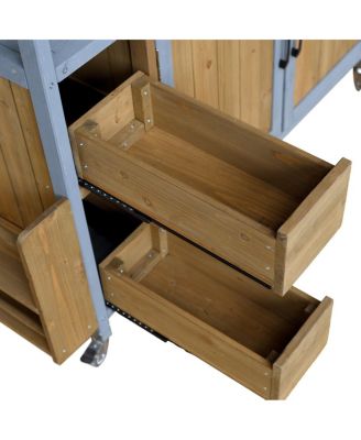 Farmhouse Rolling Outdoor Kitchen Cart Stainless Top