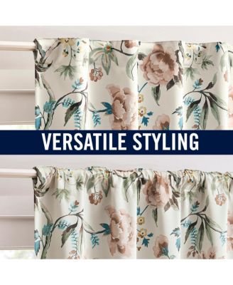 Claudette Vintage Floral Magnetic Closure Blackout Back Tab Curtain Panel Pair