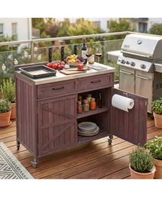  Outdoor Kitchen Island Stainless Top, Drawer, Shelves, Wheels