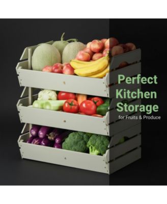 Stackable Wooden Potato Onion Storage Bins Produce Basket with Handles Kitchen Pantry Counter Organization