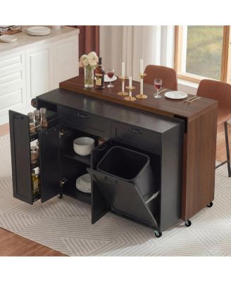  Kitchen Island Extendable Table and Trash Storage